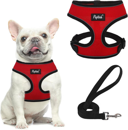 PUPTECK Soft Mesh Dog Harness Small Sized and Leash Set Pet Puppy Cat Comfort Padded Vest No Pull Harnesses, Beige, S90