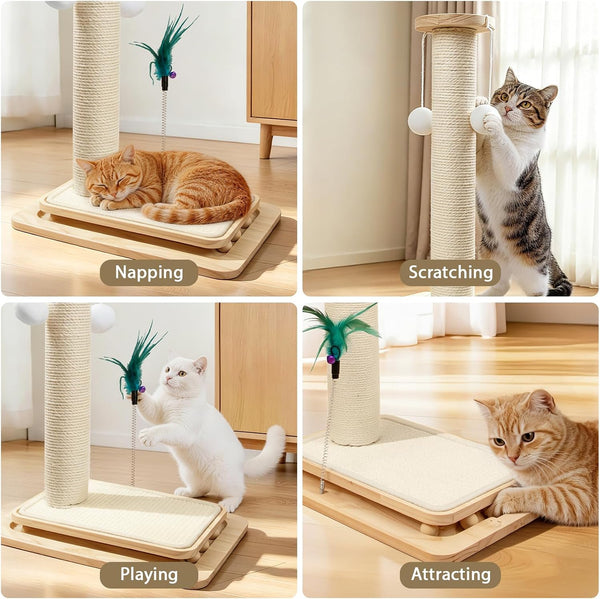 Cat Scratching Post with Sisal Mat and Wooden Base Indoor Scratcher | Stable Cat Scratch Furniture with Durable Sisal Post, Scratch Mat and Hanging Ball, Protects Furniture, Easy Assembly9