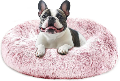 JOLLYVOGUE Small Dog Bed, Calming Dog Beds for Small Dogs & Indoor Cats - 20 Inches Donut Washable Cat Bed for Kittens & Puppies, round Fluffy Plush Faux Fur Pet Beds(Smoke Grey)20