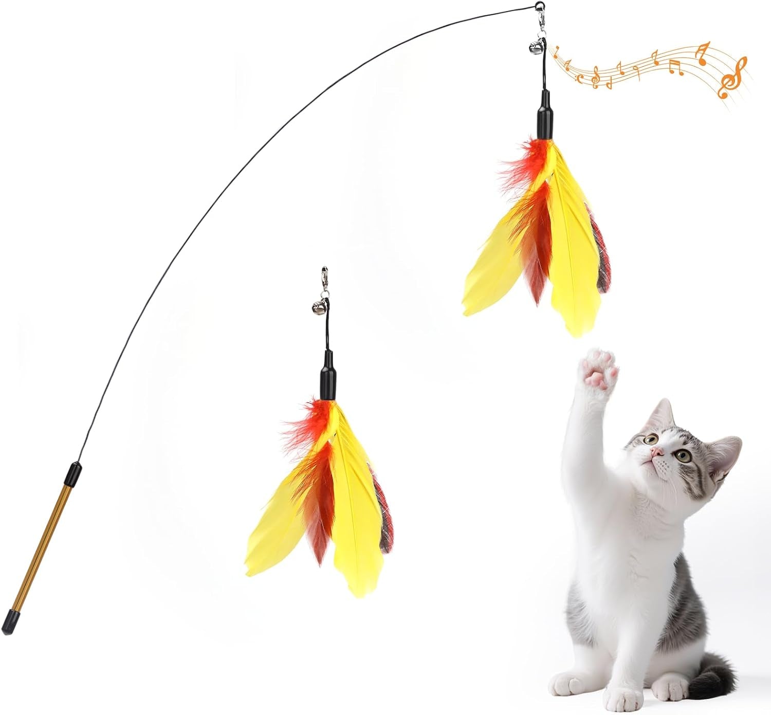 pawaboo-feather-teaser-cat-toy-interactive-wand-with-extra-long-34-5-wand-and-small-bell-fun-exerciser-playing-toy-for-kittens-or-cats-brown-feather