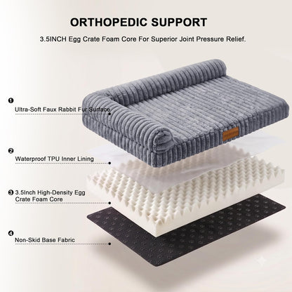 Orthopedic Calming Large Dog Bed Pet Sofa Bed 36''X24'' Grey | 2-Sided Pet Couch Large Sized Dog, Soft Egg-Crate Foam Dog Mat, Waterproof Removable Washable Cover, Nonskid Bottom Cat Bed6