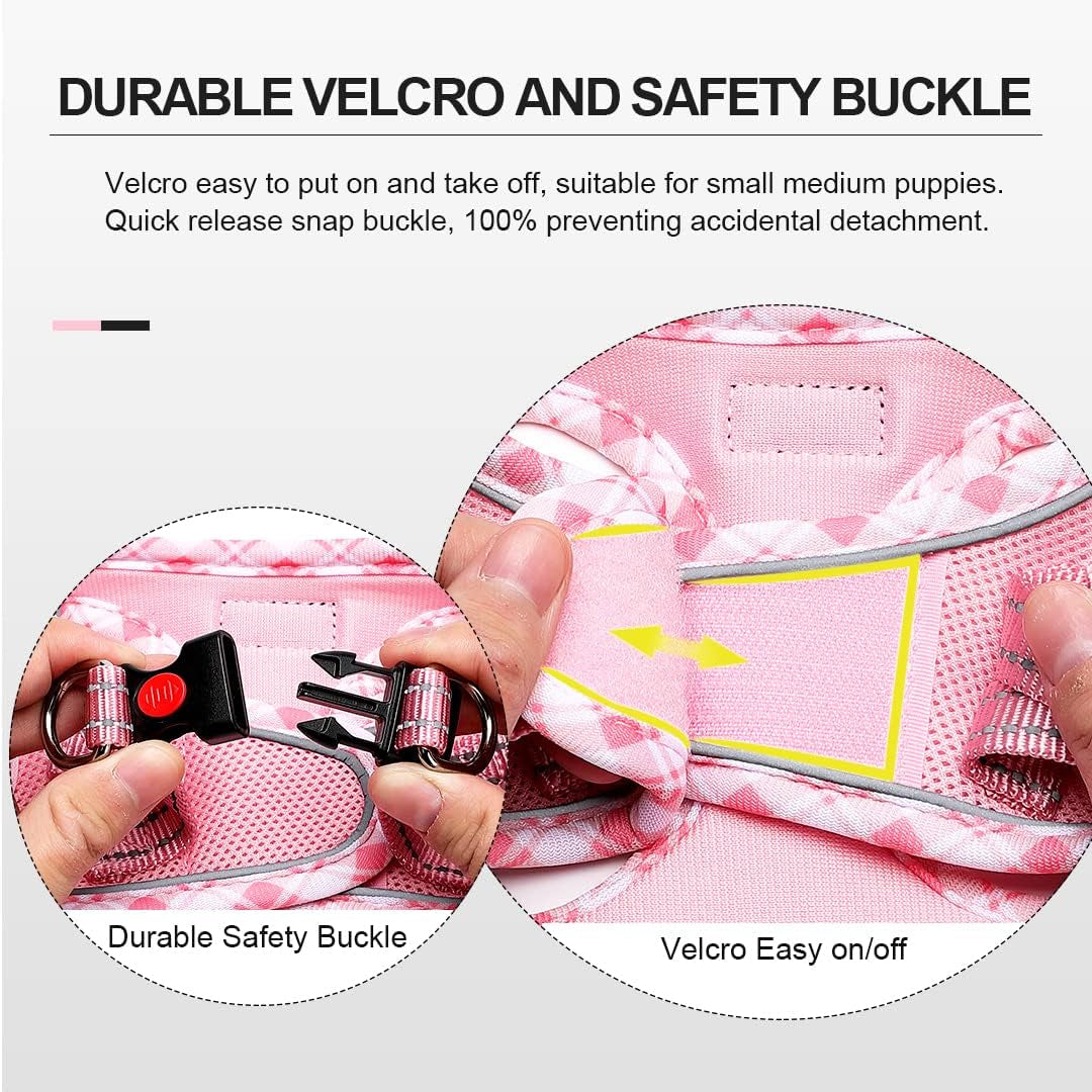 mercano-soft-mesh-dog-harness-and-leash-set-step-in-reflective-breathable-lightweight-vest-harnesses-with-safety-buckle-for-small-dogs-cats-pink-s