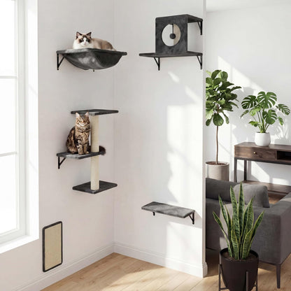 Cat Wall Shelves, Cat Wall Mounted Furniture, Climbing Wall Systems with Perches, Scratchers and Condo, Kitten Indoor Jungle Gym Set of 5 (Grey)4