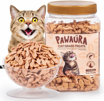 3.53Oz Cat Grass Treats for Hairball Control, Digestive | Natural Chicken & Catnip Biscuits, Low-Calorie Healthy Snacks for Indoor Cats, Dental Care9