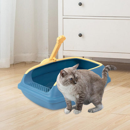 Cat Litter Box Open Top High Sided anti Splashing Litter Tray with Scoop for Indoor Cats Kittens (2 Sizes)- S Blue5