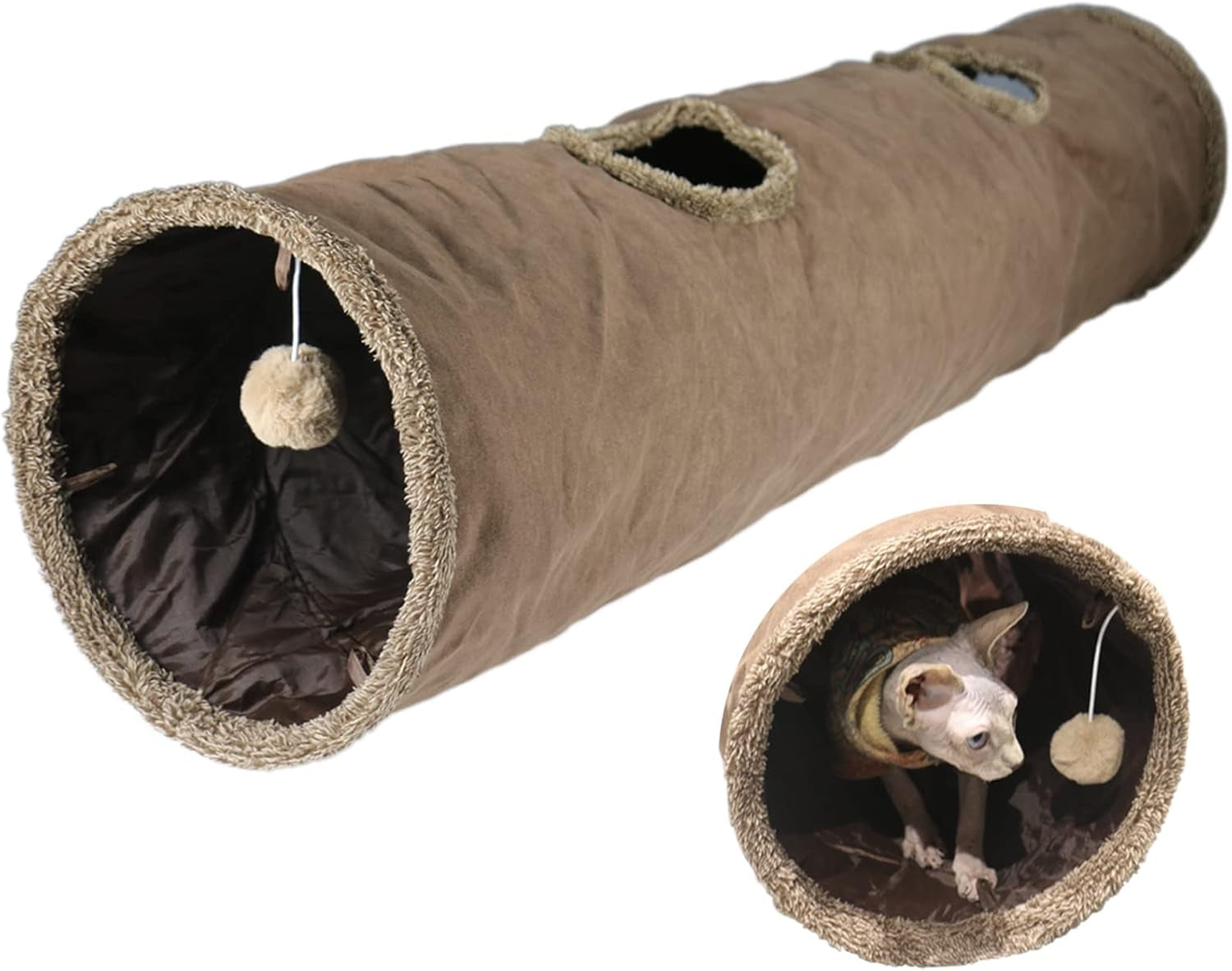 cat-tunnel-for-indoor-cats-51-12-inch-foldable-big-cat-tunnel-grey-suede-pet-tunnels-with-two-peepholes-and-a-bubble-ball