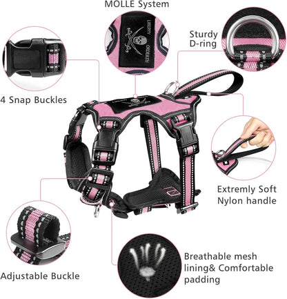 WINSEE Pet Harness Collar and Leash Set, All-In-One Reflective Dog Harness No Pull with Adjustable Buckles for Puppies, Small, Medium, Large, and Extra-Large Dogs (Large, Pink)3