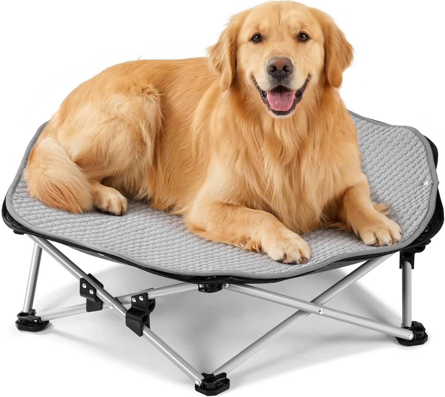 pecute-raised-dog-bed-with-cooling-mat-elevated-pet-cot-for-small-dogs-m-breathable-textilene-mesh-outdoor-camping-beach-steel-frame-130-lbs-heavy-duty-support-tool-free-3-second-quick-assembly