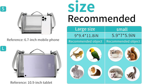 Guinea Pig Carrier Travel Small Animal Carrier Bag Lizard Bird Rabbit Carrier Cage Squirrel Breathable Bag Portable Travel Hamster Small Pet Hangbag (Small, Gray)6