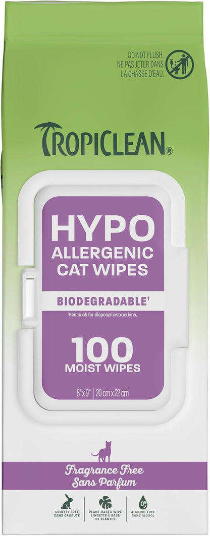 Tropiclean Hypoallergenic Dog Wipes, Fragrance Free, 100Ct | for Dogs, Cats, Puppies & Kittens | Sensitive Skin Safe | Gently Removes Dirt & Dander12