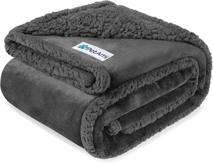 Petami Waterproof Dog Blanket for Couch, Extra Large 80X60, Pee Proof Sherpa Fleece Reversible Pet Throw, Furniture Protector for Bed Sofa Crate Kennel, Soft Washable Cover for Dog Cat, Grey Sherpa1
