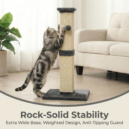 Fansafurn Tall Cat Scratching Post, 32'' Heavy Duty and Thick Scratching Post, Scratching Post for Adult Cats, Thick Sisal Rope with Hanging Ball, Grey2