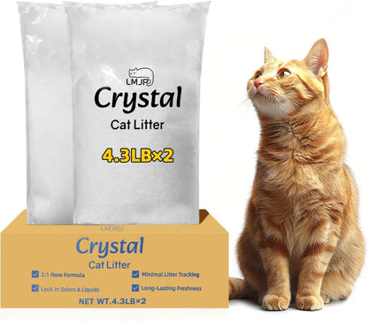 LMJP Crystal Cat Litter with Powerful Odor Control, Non-Clumping, Lasts up to 4 Months, 17.2Lb, Rapid Water Absorption, Unscented & Low Tracking Lightweight Blue & White Silica, 4 Pack of 4.3Lb9