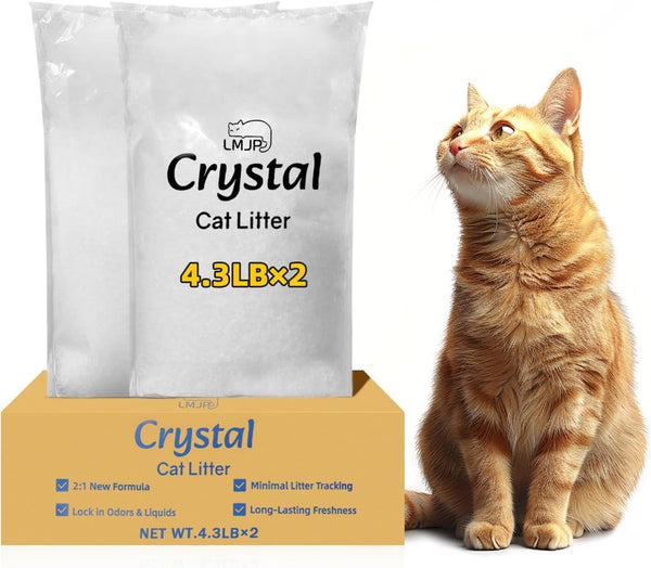 LMJP Crystal Cat Litter with Powerful Odor Control, Non-Clumping, Lasts up to 4 Months, 17.2Lb, Rapid Water Absorption, Unscented & Low Tracking Lightweight Blue & White Silica, 4 Pack of 4.3Lb9