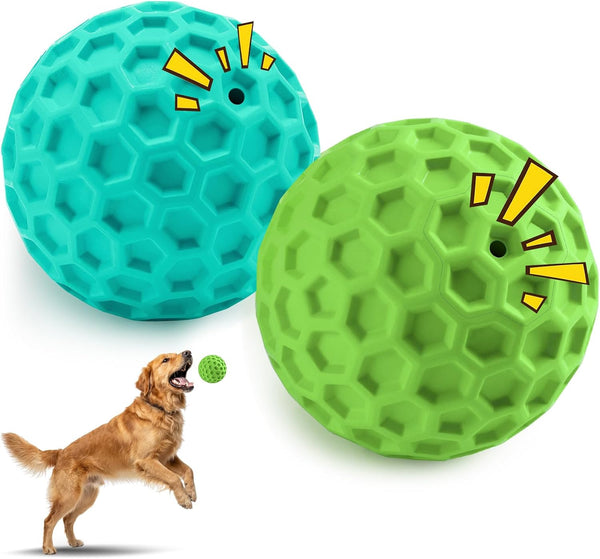 HIPPIH Indestructible Squeaky Dog Toys, Interactive Dog Balls 2 Pack, Chew Toys for Aggressive Chewers, Natural Rubber Puppy Toy for Large/Medium Dogs, Tough Puppy Teething Toy, Relieve Anxiety11