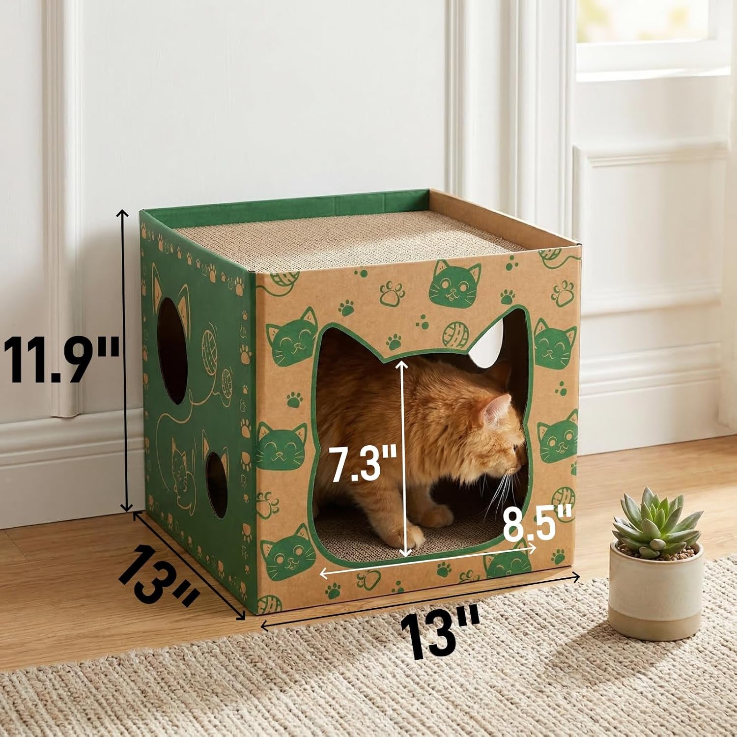 pumtus-2-pack-cardboard-cat-houses-cat-play-house-with-2-pcs-scratching-pad-corrugated-kitten-hideaway-cave-cute-cats-condos-box-cat-scratching-toy-scratcher-bed-for-indoor-cats-kittens-bunny