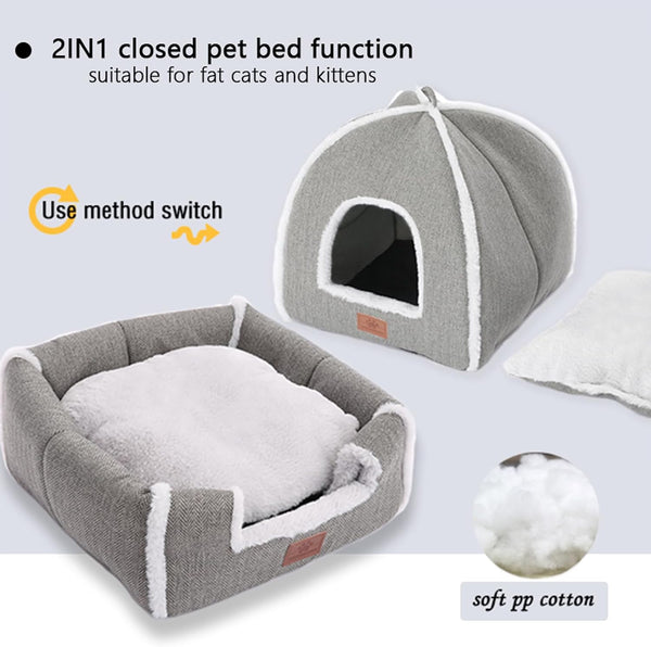 Cat Beds for Indoor Cats-Cat Bed Cave House Tent for Kittens and Small Pets with Washable Cushioned,Soft and Warm Indoor House, Grey, 15 Inches3