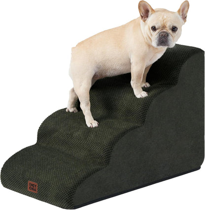 EHEYCIGA Curved Dog Stairs Ramp for 5-Step High Beds, 22.6" H Dog Steps | 33D Density of Pure Foam, for Small Dogs and Cats, Pet Stairs for High Bed Climbing, Non-Slip Balanced Pet Step Indoor, Grey40