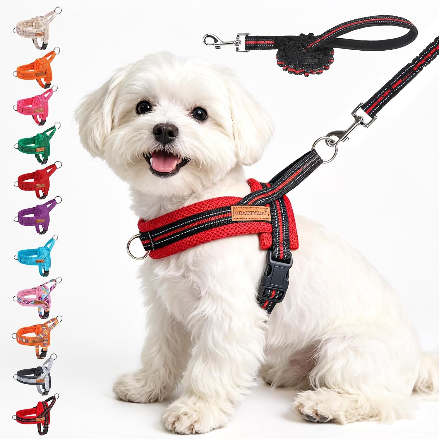 beautyzoo-dog-harness-no-pull-quick-fit-dog-harness-and-leash-set-escape-proof-vest-harness-with-soft-handle-reflective-breathable-mesh-padding-harness-for-medium-size-dog-training-walking-beige-m