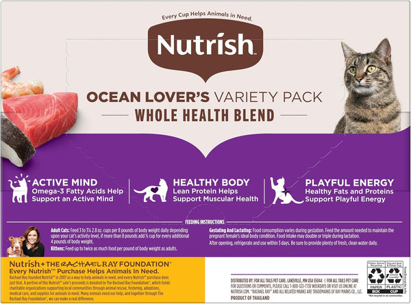 Nutrish Ocean Lover'S Wet Cat Food Variety Pack, 2.8 Oz. Cup (Rachael Ray) | Includes 12 Cups of Three Grain Free Recipes: Fisha-A-Licious, Chicken & Shrimp Pawttenesa and Tuna Purrfection4
