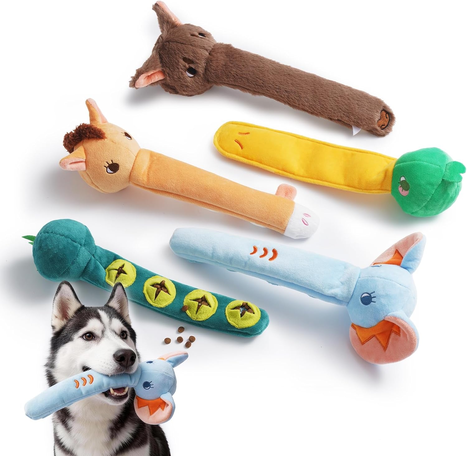 nocciola-dog-squeak-toys-5pcs-dog-toys-to-keep-them-busy-for-aggressive-chewers-hide-and-seek-crinkle-dog-toy-for-large-dogs-long-face-wild-animals-playground-series