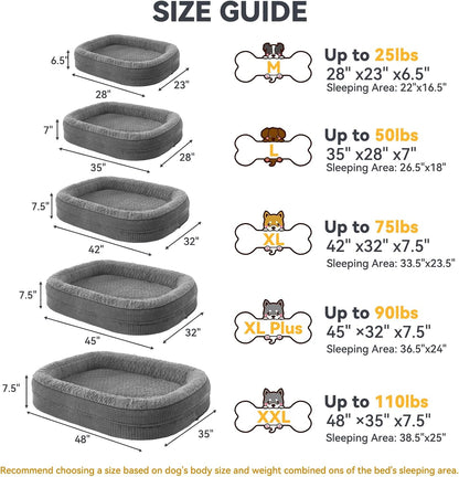 JOEJOY Orthopedic Dog Beds Large Sized Dog, XL Egg-Crate Memory Foam Pet Couch Bed with Bolster Sides, Waterproof Lining, Removable Washable Cover & Non-Slip Bottom, Grey6