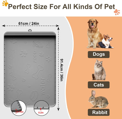 Dog Food Mat 36"X24" - Silicone Dog Mat for Food and Water Large Pet Feeding Mats with Residue Collection Pocket - Waterproof Dog Cat Bowl Mat with High Edges to Prevent Water Food Spills (Gray)6