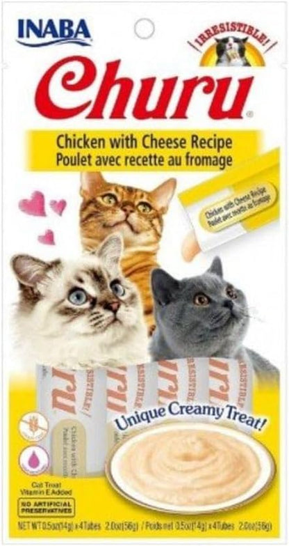 INABA Churu Lickable Purée Natural Cat Treats (Chicken with Cheese Recipe, 4 Tubes)1