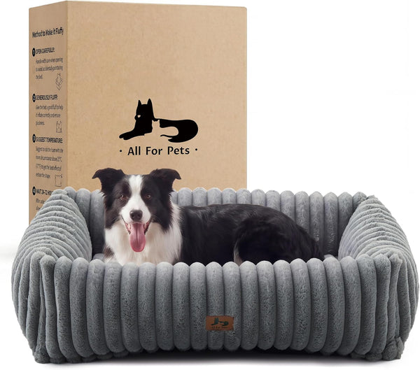 Cute Dog Bed for Small Dogs & Cats,Washable Fluffy Cat Beds for Indoor Cats, Rectangle Orthopedic Memory Foam Puppy Beds with Anti-Slip Bottom, 20 X19 X 7 Inches, Cream(20X19X6Inchs)13