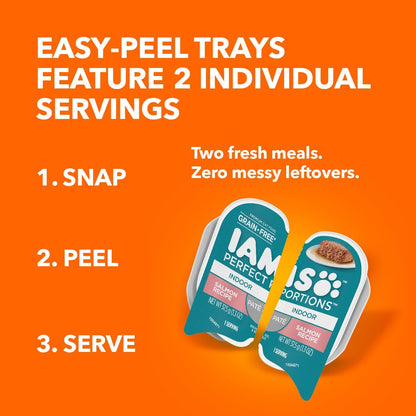 IAMS Perfect Portions Pate Wet Cat Food, Salmon & Turkey, 12 Count, 2-Pack | Grain-Free, Antioxidant Vitamin E for Immunity, Prebiotic Fiber for Digestion, Snap-Peel-Serve 2.6 Oz. Twin-Pack Trays7