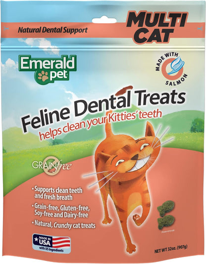 Emerald Pet Grain-Free Cat Dental Treats with Salmon – Crunchy Natural Dental Treats for Cats to Clean Teeth, Freshen Breath, and Reduce Plaque & Tartar – 11 Oz Tub10