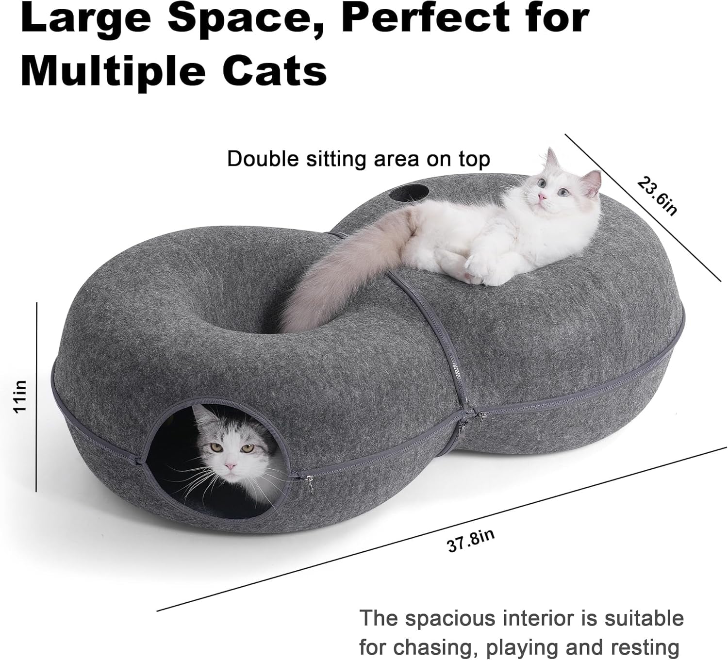 8-shaped-large-cat-tunnel-bed-for-indoor-cats-infinite-circulation-peekaboo-cat-cave-with-12-toy-balls-cat-donut-tunnel-for-cats-up-to-30-pounds-dark-grey-l-38x24x11in