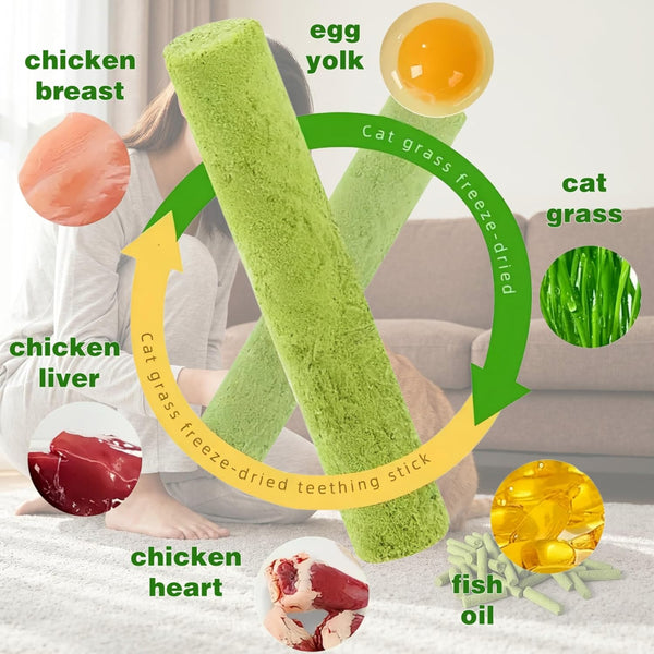 Cat Grass Treats, 7.05 Oz Natural Freeze Dried Cat Grass Teething Stick. | Grain-Free Edible Cat Chew Cat Grass Snack for Indoor Cats, Delectables Lickable Cat Treats.(200G)6