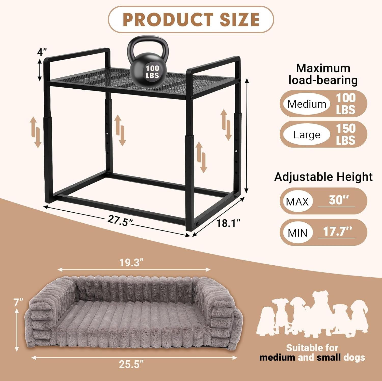 bedside-dog-bed-adjustable-elevated-bunk-lounge-dog-bed-attach-to-human-bed-dog-cats-window-perch-25x18-metal-frame-pet-bedside-co-sleeper-with-thick-supportive-cushion-mattress-washable-cover