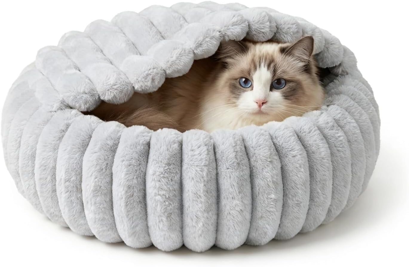 cat-beds-for-indoor-cats-2-in-1-cat-cave-bed-kitten-bed-for-small-pets-small-dog-bed-with-cover-pet-bed-for-puppy-and-kitten-with-anti-slip-bottom-dark-gray-20-inches