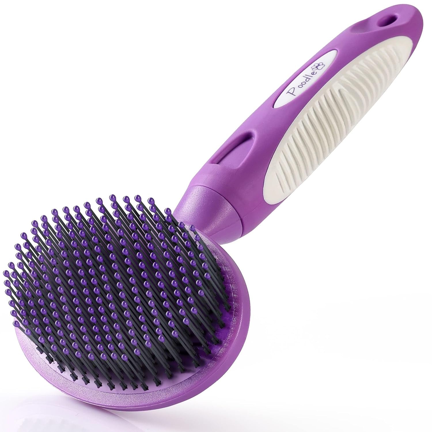 round-bristle-pet-brush-for-dogs-and-cats-soft-dog-brush-for-grooming-short-or-long-hair-gentle-tool-for-sensitive-skin-removes-dander-dirt-and-detangles-purple