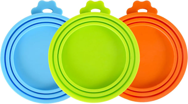 SHENGQIDZ 3 Pack Pet Food Can Covers Universal Can Lids Safe/Silicone Dog&Cat Food Can Lid Covers (Green+Blue+Orange)5