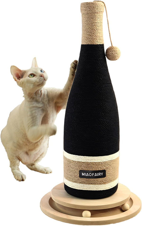 Cat Scratching Post, Premium Cat Scratching Board, Sisal Fiber Cat Scratcher-24.8 Inches with Hanging Ball, Red Wine Bottle Simple Design-Suitable Indoor Small and Medium Cats (24.8 In, Wooden Base)1