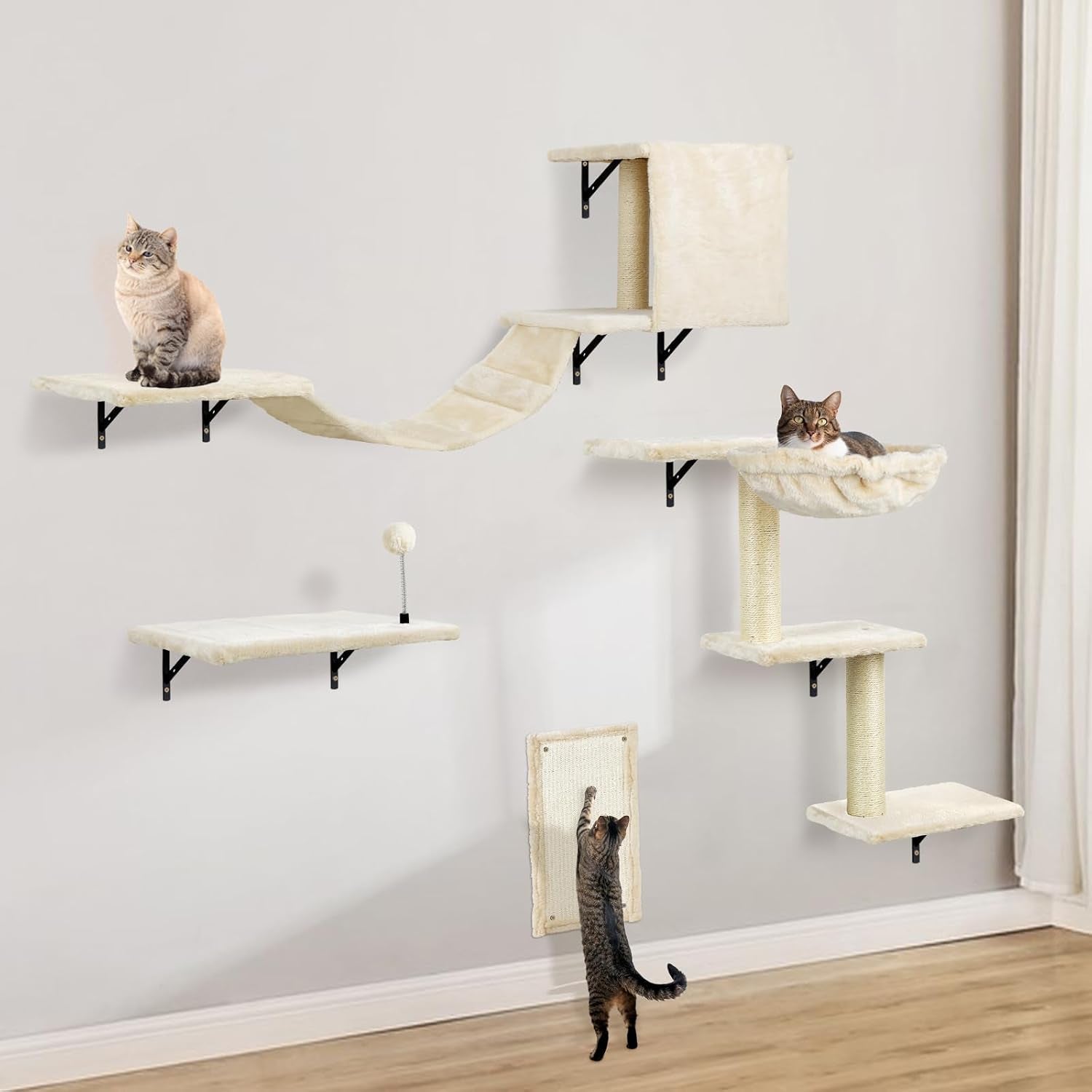 cat-wall-shelves-space-saving-wall-mounted-cat-climbing-set-for-large-cats-multi-level-climbing-system-wall-furniture-bed-steps-hammock-wall-scratcher-indoor-cat-40-lbs-small-place-corner-room