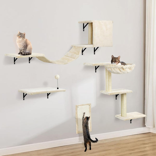 Cat Wall Shelves, Space-Saving Wall-Mounted Cat Climbing Set for Large Cats | Multi-Level Climbing System, Wall Furniture, Bed, Steps, Hammock, Wall Scratcher, Indoor Cat 40 Lbs Small Place Corner Room10