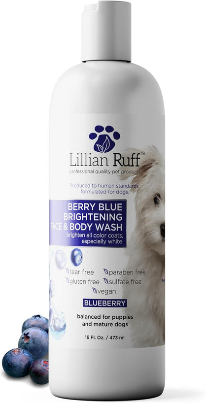 Lillian Ruff PRO Formula Berry Blue Brightening Pet Shampoo - Ultra-Hydrating Professional Whitening Dog Shampoo, Vivid Show-Quality Coat Enhancer, Tear Stain & Odor Eliminator with Provitamin B5 16Oz1
