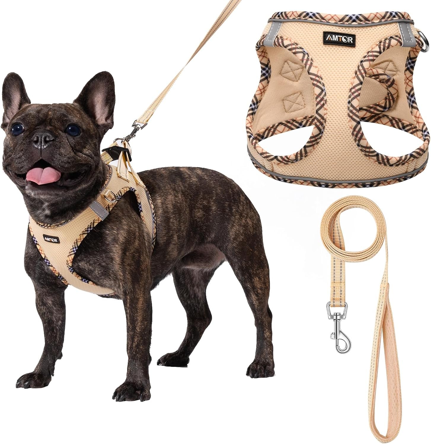 amtor-small-dog-harness-with-leash-set-no-escape-easy-walk-puppy-harnesses-for-training-walking-step-in-reflective-soft-dogs-vest-for-xs-s-medium-extra-small-large-sized-doggreen-s