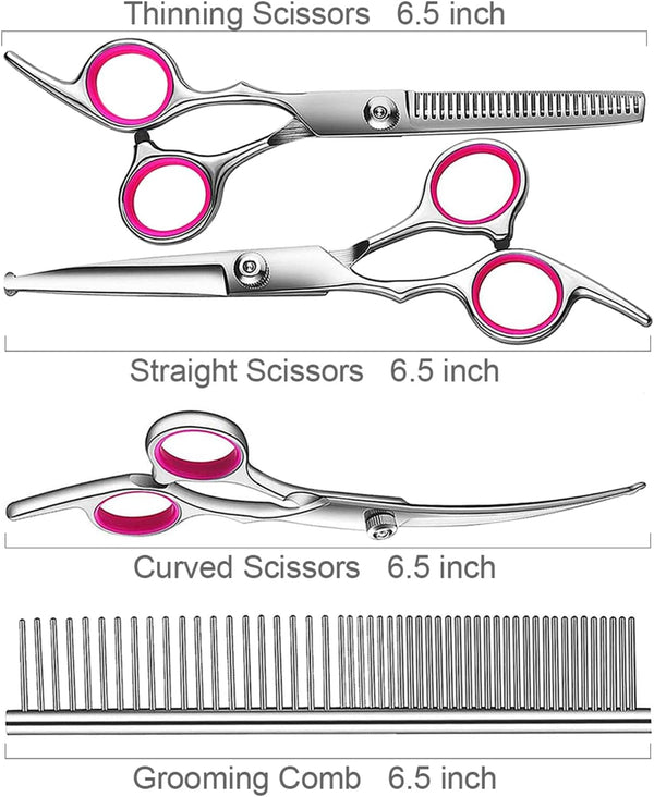 TINMARDA Dog Grooming Kit, Professional Stainless Steel Dog Grooming Scissors with Curved Shears, Pink Finger Rings - 4 Piece Sharp Durable Pet Shears for Dogs Cats at Home Salon-Quality Grooming6