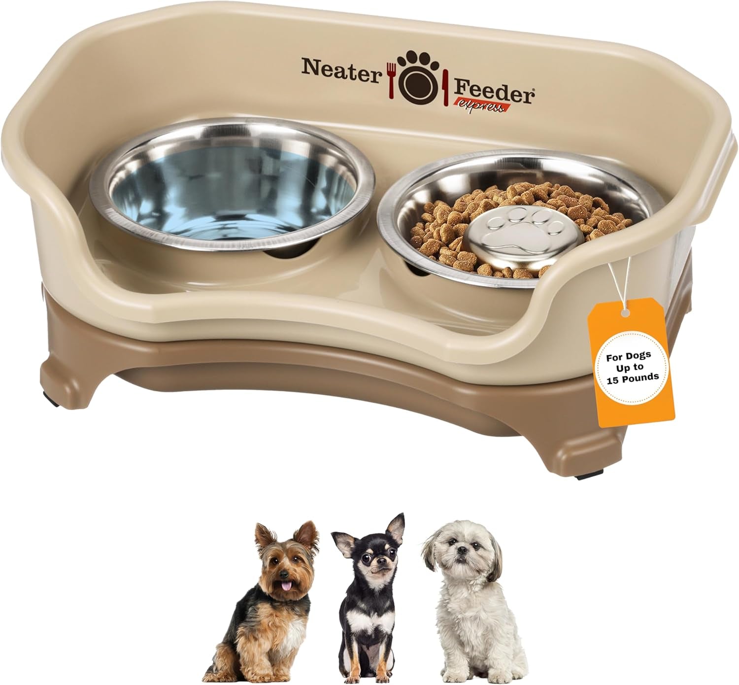 neater-feeder-express-mess-proof-dog-bowls-elevated-for-small-breeds-under-15-lb-made-in-usa-no-spill-raised-dog-food-bowl-stand-stainless-steel-food-and-water-bowl-set-feeding-station-cappuccino