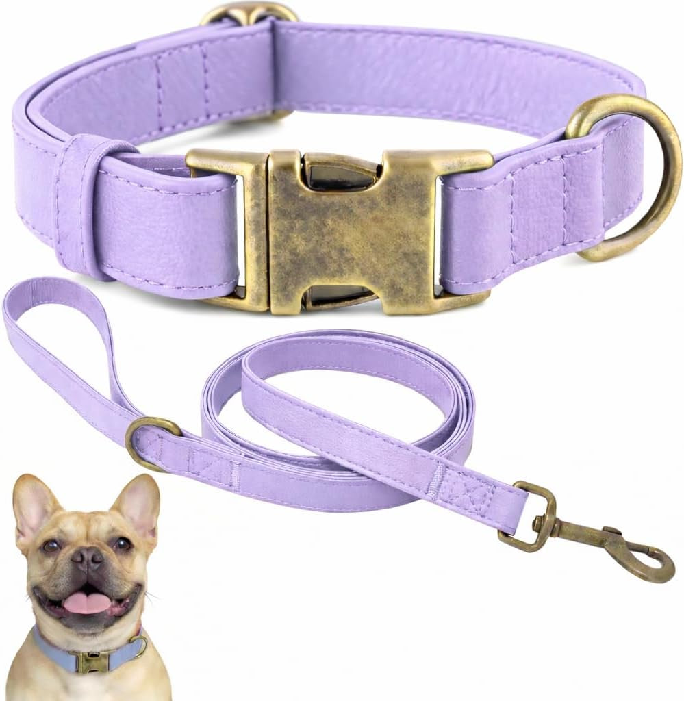 b-f-dog-collar-and-leash-set-leather-silicone-waterproof-odor-proof-dog-collar-and-leash-for-medium-dogs-soft-flexible-dog-collars-adjustable-pet-collar-brown-medium-12-5-20-neck