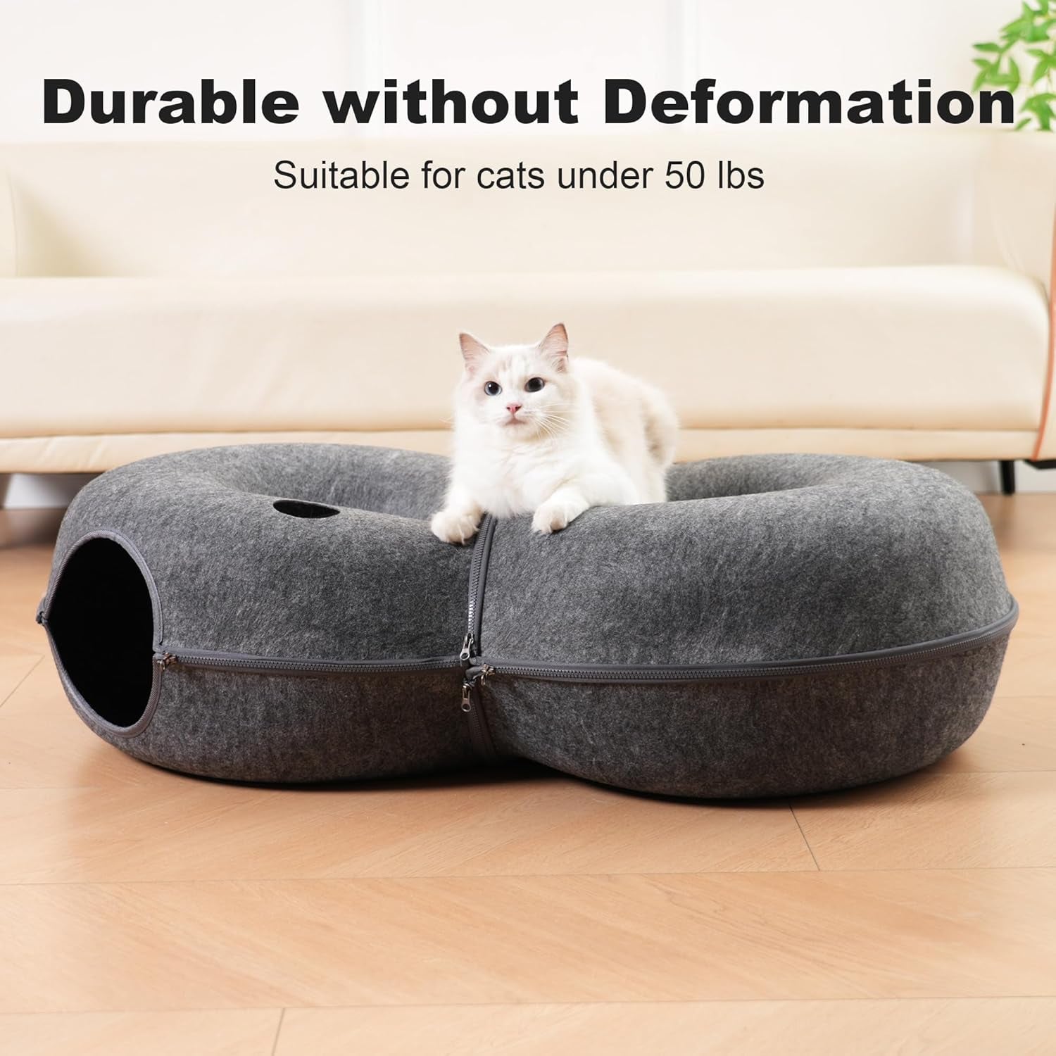 8-shaped-large-cat-tunnel-bed-for-indoor-cats-infinite-circulation-peekaboo-cat-cave-with-12-toy-balls-cat-donut-tunnel-for-cats-up-to-30-pounds-dark-grey-l-38x24x11in