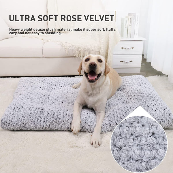 KSIIA Washable Dog Bed Deluxe Plush Dog Crate Beds Comfy Kennel Pad Anti-Slip Pet Sleeping Mat for Large, Jumbo, Medium, Small Dogs Breeds, 35" X 23", Gray2