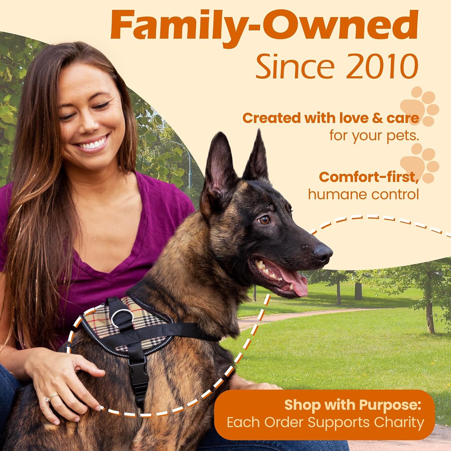 bark-appeal-tan-plaid-no-pull-dog-harness-for-extra-small-to-small-sized-pets-adjustable-reflective-vest-with-3-leash-clips-for-added-control-easy-walks-training-small