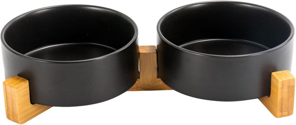 SPUNKYJUNKY Ceramic Dog and Cat Bowl with Wood Stand Non-Slip Matte Glaze Weighted Food Water Set for Cats &Small Dogs 13.5OZ31