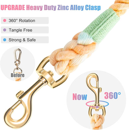 5 FT Handmade Rope Dog Leash for Small Medium and Large Dogs | Soft and Comfortable Grip, New Golden Heavy Duty Metal Clasp, Colorful Macaron4